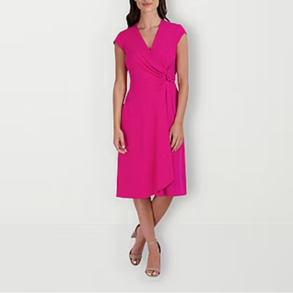 NEW Robbie Bee Fuschia Pink Fit and Flare Wrap Midi Dress size small